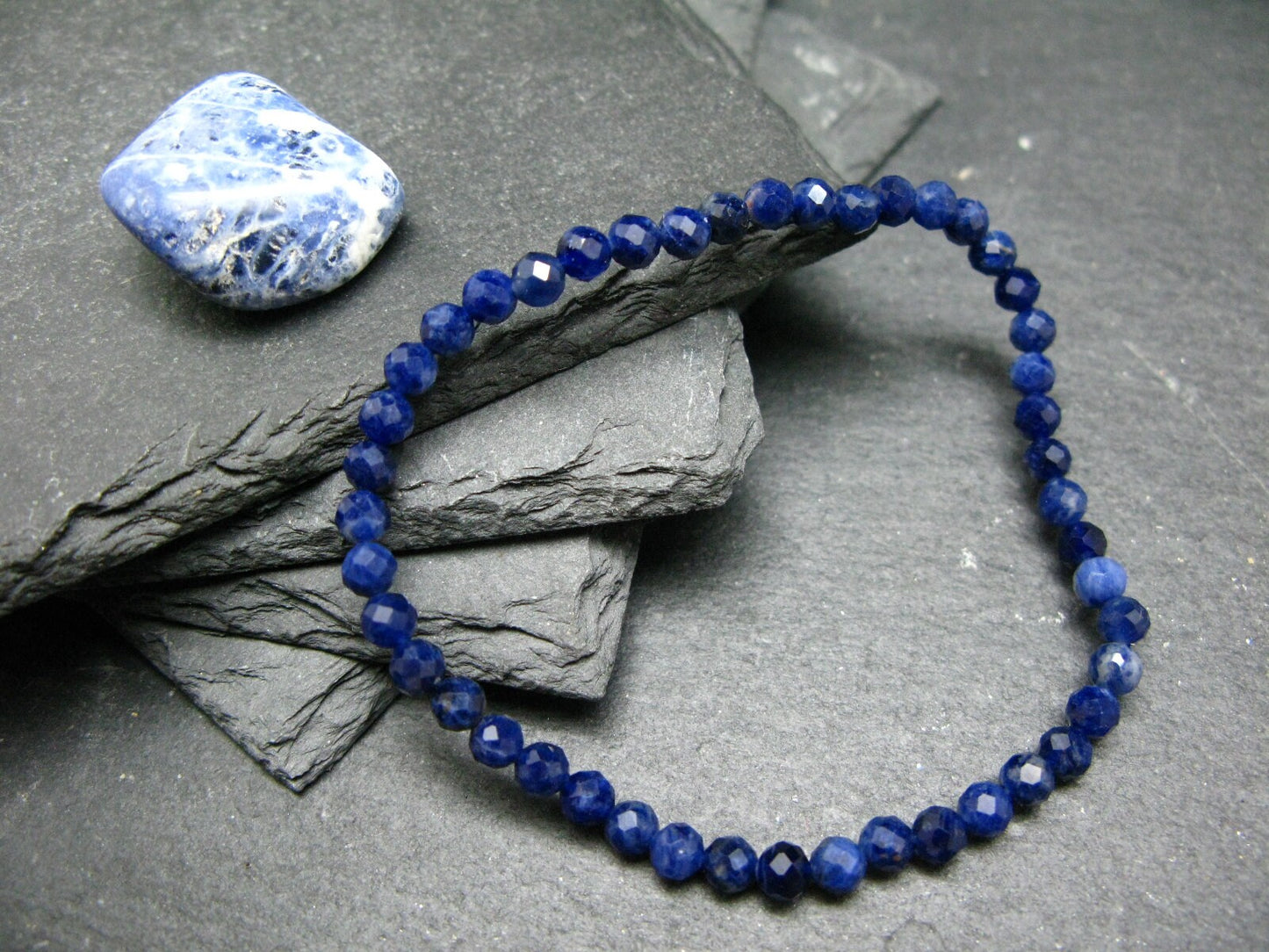 Sodalite Genuine Bracelet ~ 7 Inches ~ 4mm Facetted Beads