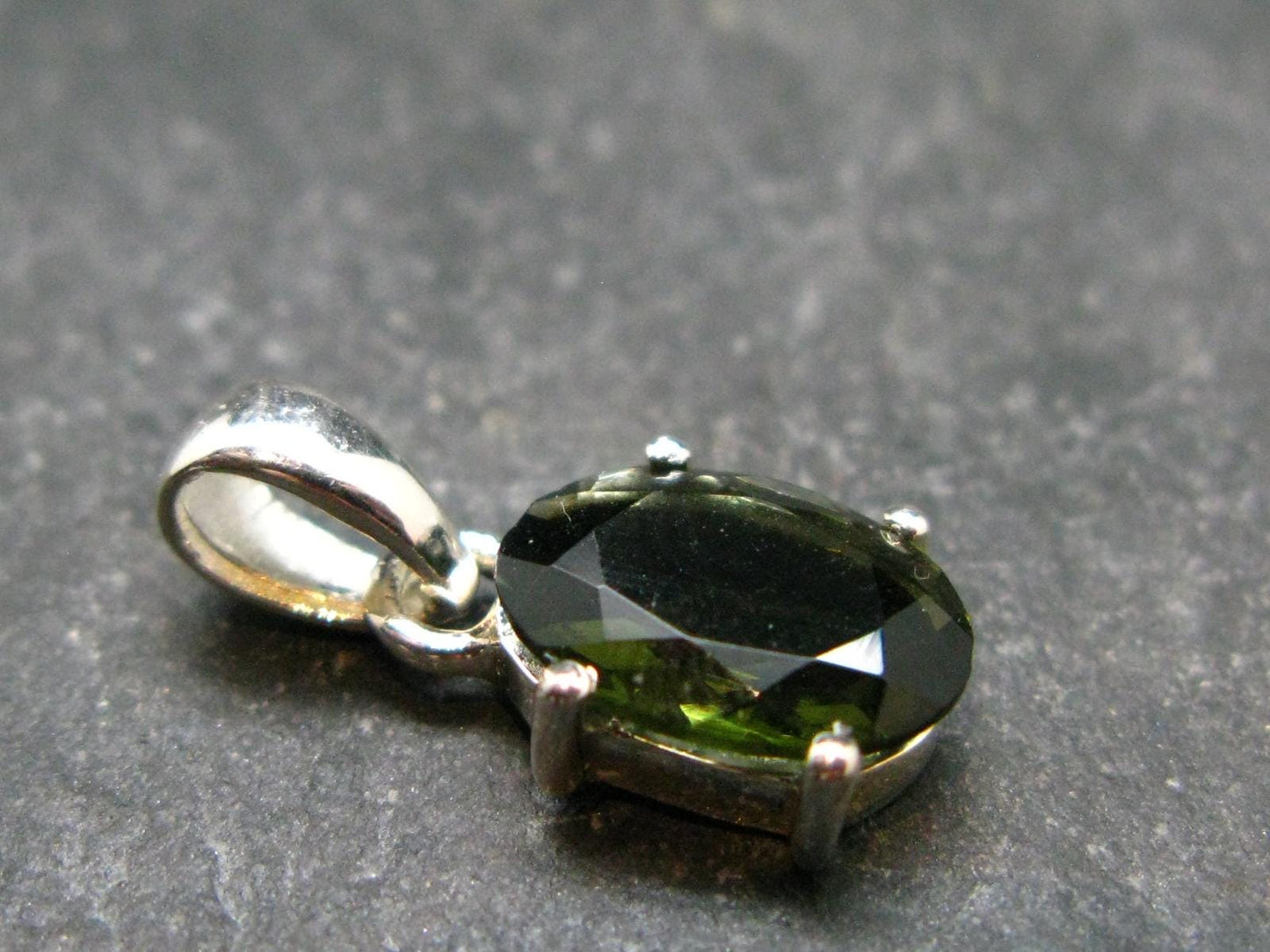 Moldavite Tektite Facetted Silver Pendant from Czech Republic - 0.7" - 1.06 Grams