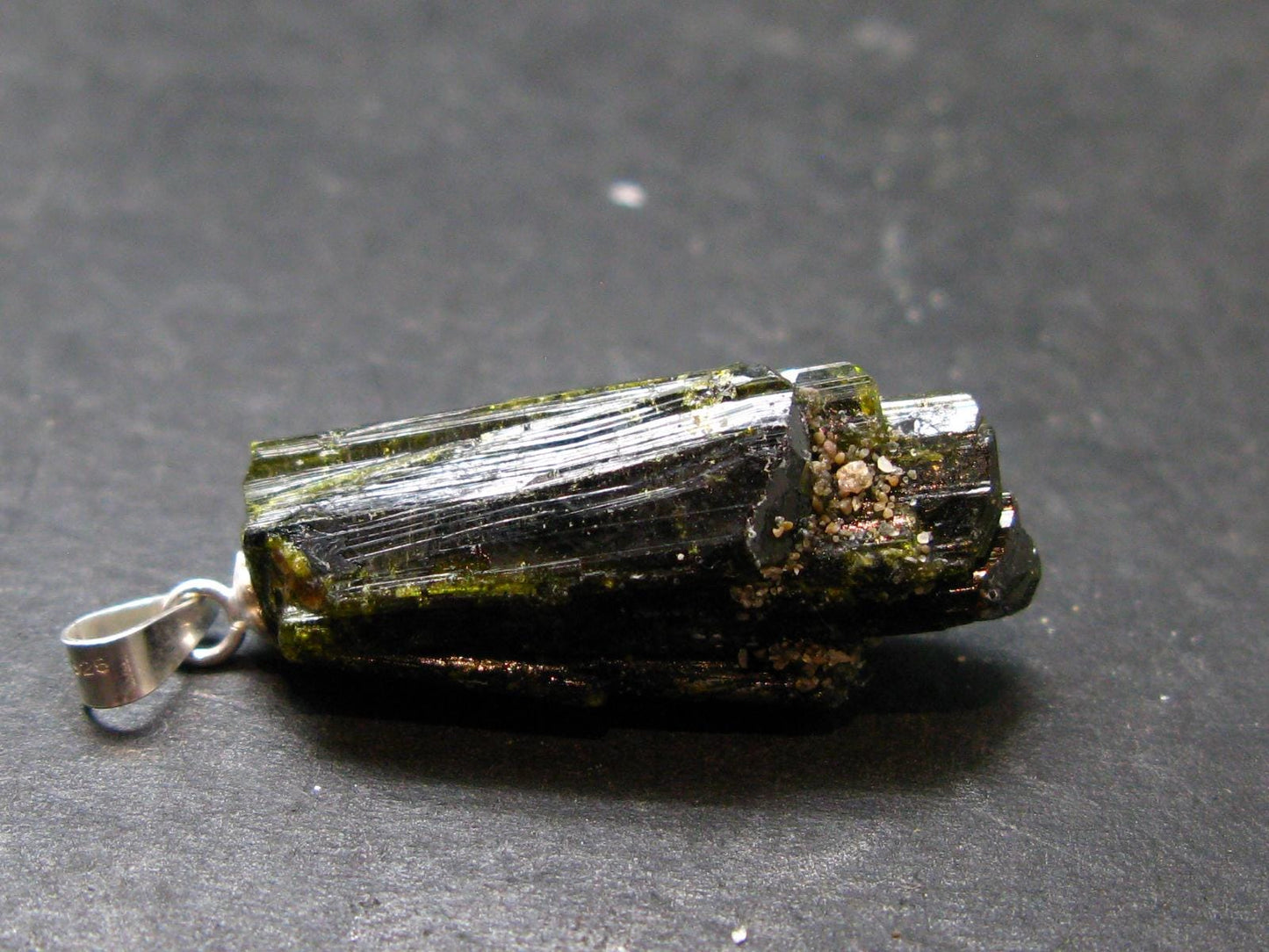 Nice Rare Terminated Epidote Crystal Silver Pendant From Peru - 1.3" - 3.43 Grams
