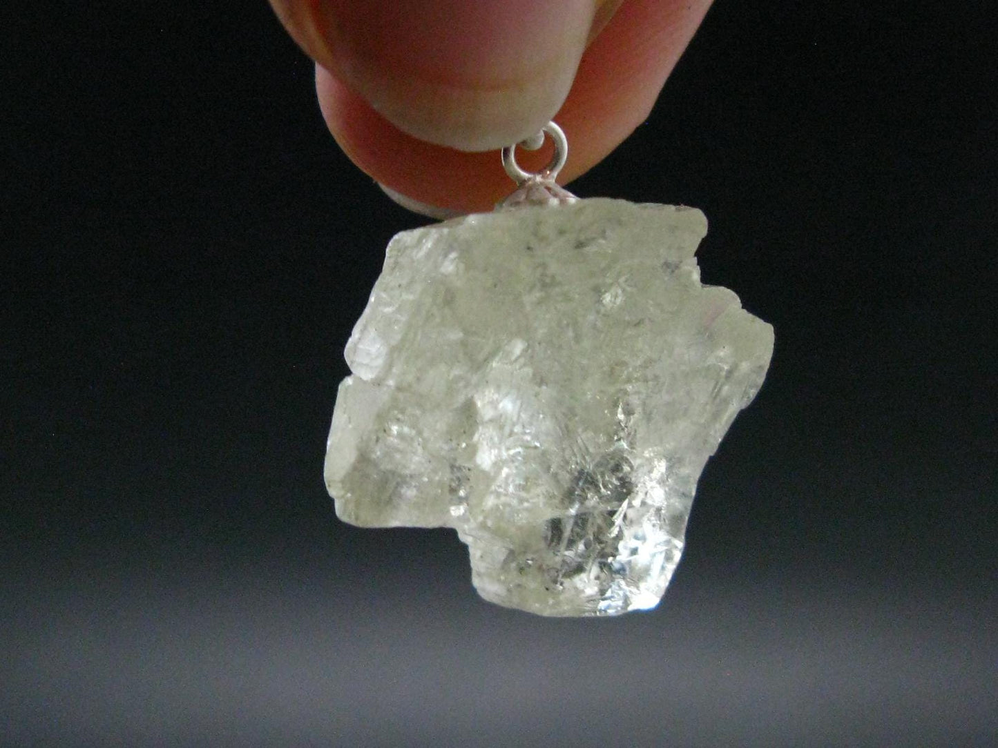 Hiddenite Green Gem Spodumene Silver Pendant Crystal From Brazil - 1.0" - 6.14 Grams