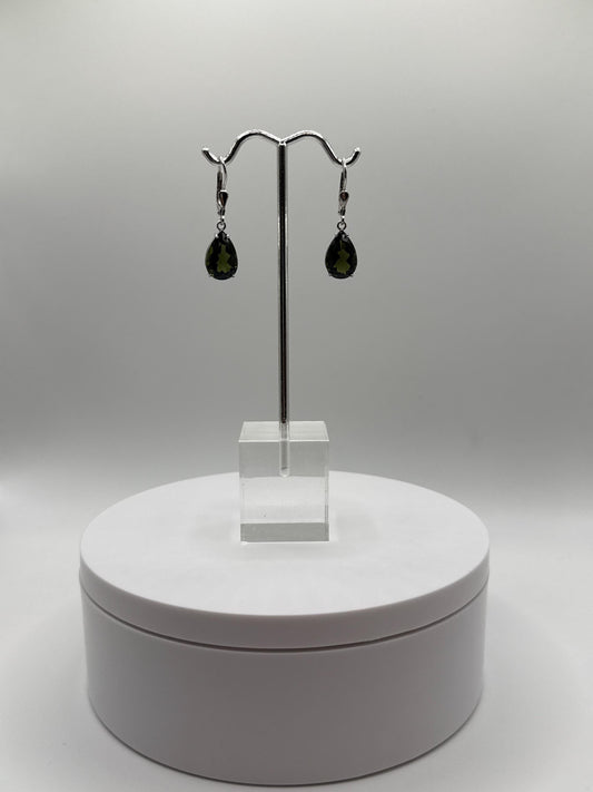Elegant Teardrop Moldavite Earrings - Weight 3.23 Grams