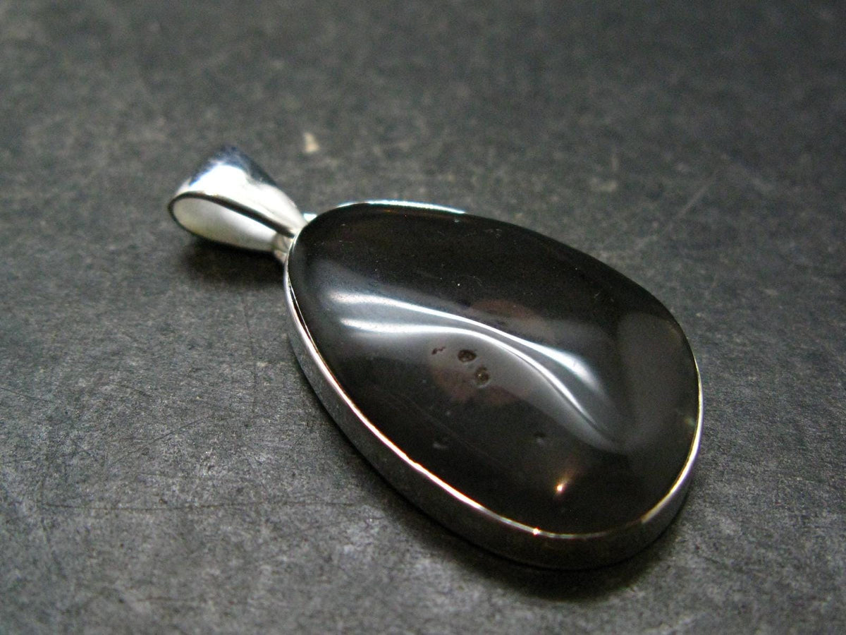 Rare Saffordite Cintamani Stone Pseudotektite Silver Plated Pendant from Indonesia- 5.11 Grams - 1.5"