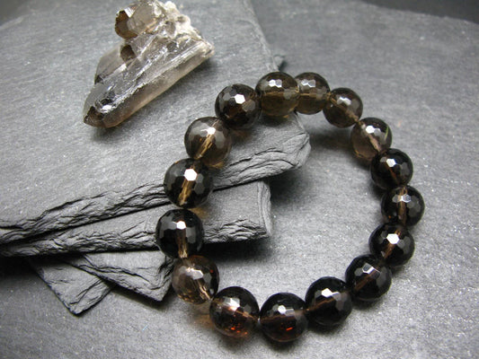 Smoky Quartz Genuine Bracelet ~ 7 Inches ~ 12mm Facetted Beads