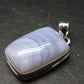 Rare Blue Lace Holly Chalcedony Agate Silver Plated Pendant From Malawi - 1.4" - 7.64 Grams