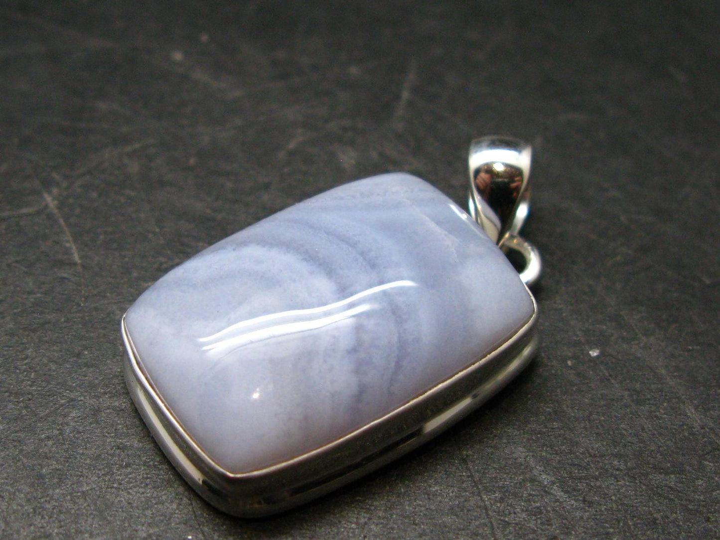 Rare Blue Lace Holly Chalcedony Agate Silver Plated Pendant From Malawi - 1.4" - 7.64 Grams