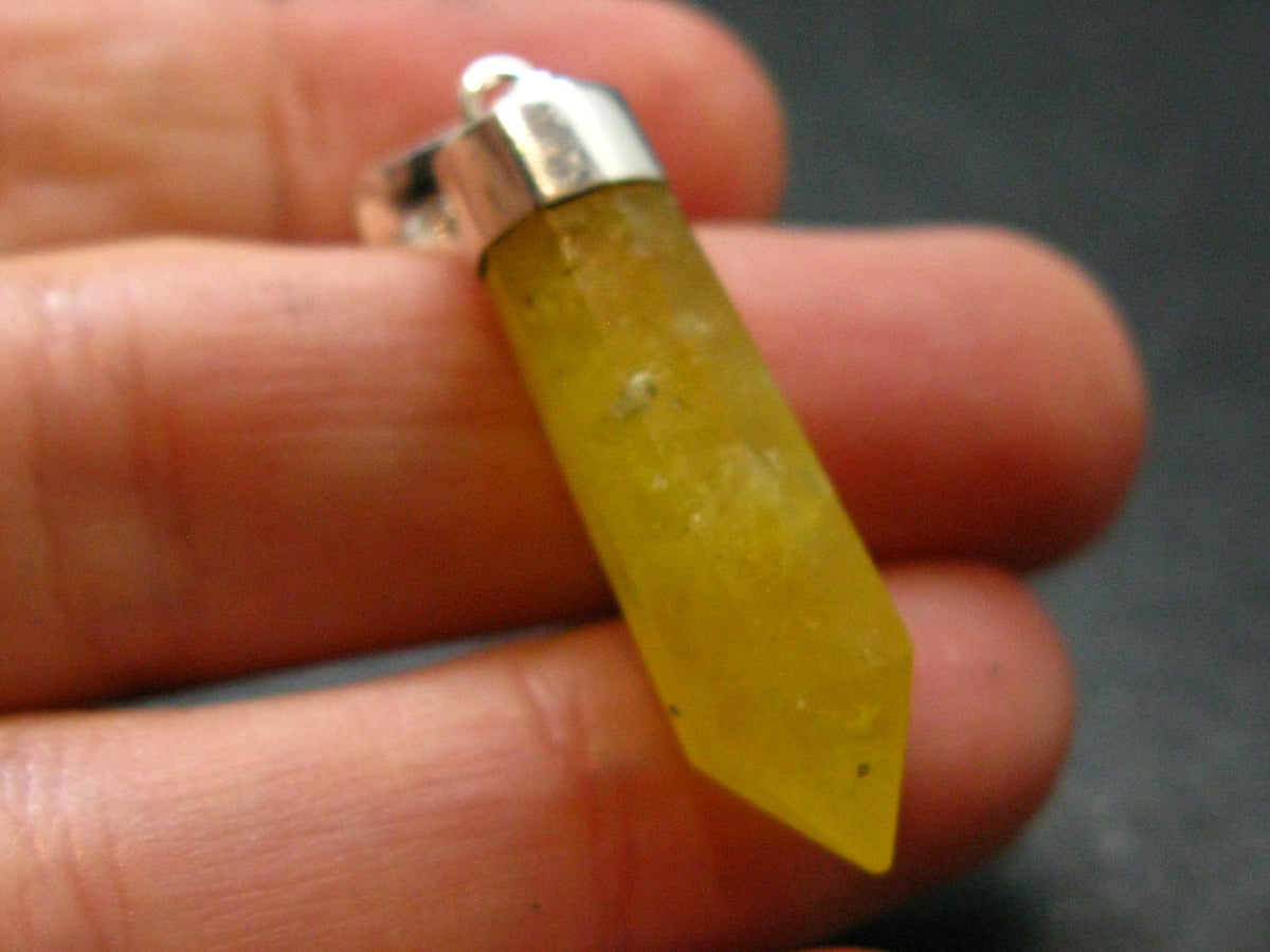 Rare Yellow Brucite Crystal Silver Pendant From Pakistan - 1.7" - 3.62 Grams