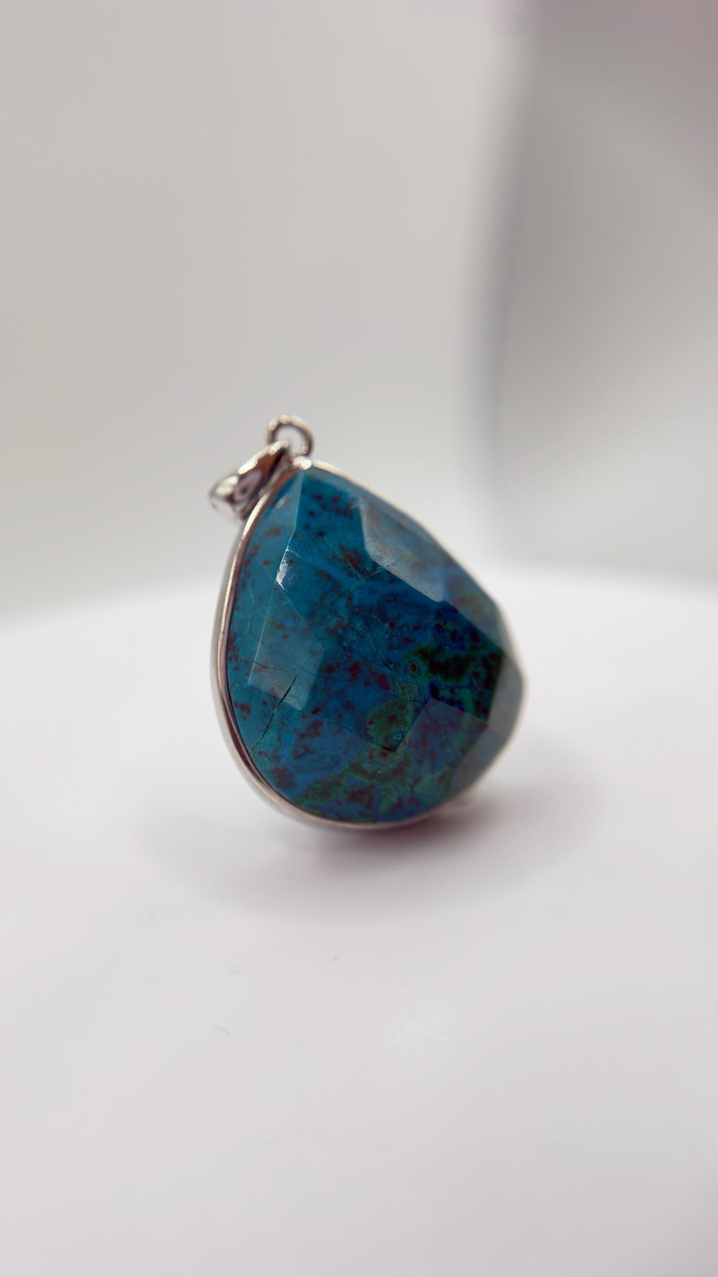 Faceted Chrysocolla Pendant Blue Green Gemstone Silver Necklace Natural Stone Statement Jewelry Gift
