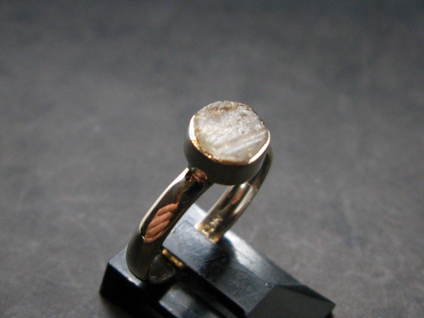 Gray Herderite Silver Ring from Africa - Size 7 - 1.81 Grams