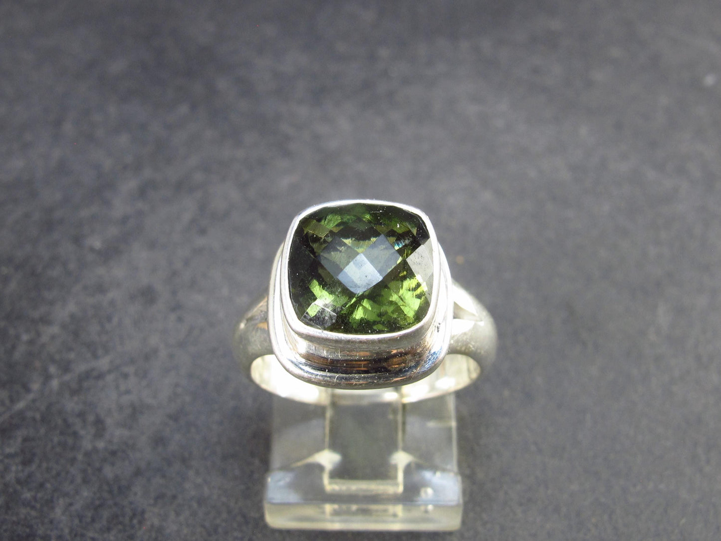 Moldavite Tektite Facetted Silver Ring from Czech Republic - Size 7 - 6.54 Grams