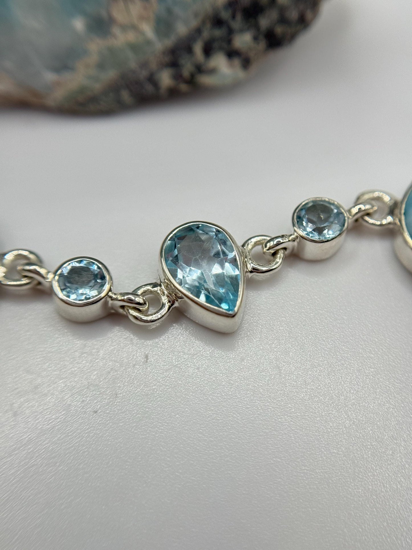 Larimar and Blue Topaz Silver Bracelet Ocean Gemstone Adjustable Link Bracelet Gift