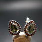 Moldavite Tektite & Red Garnet Silver Earrings from Czech Republic - 2.78 Grams