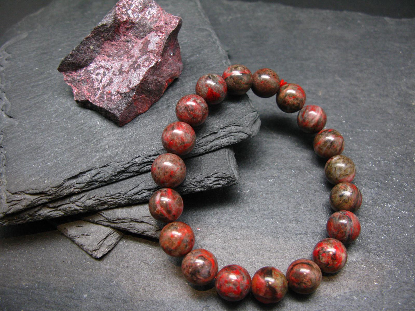Cinnabar Genuine Bracelet ~ 7.5 Inches ~ 11mm Round Beads