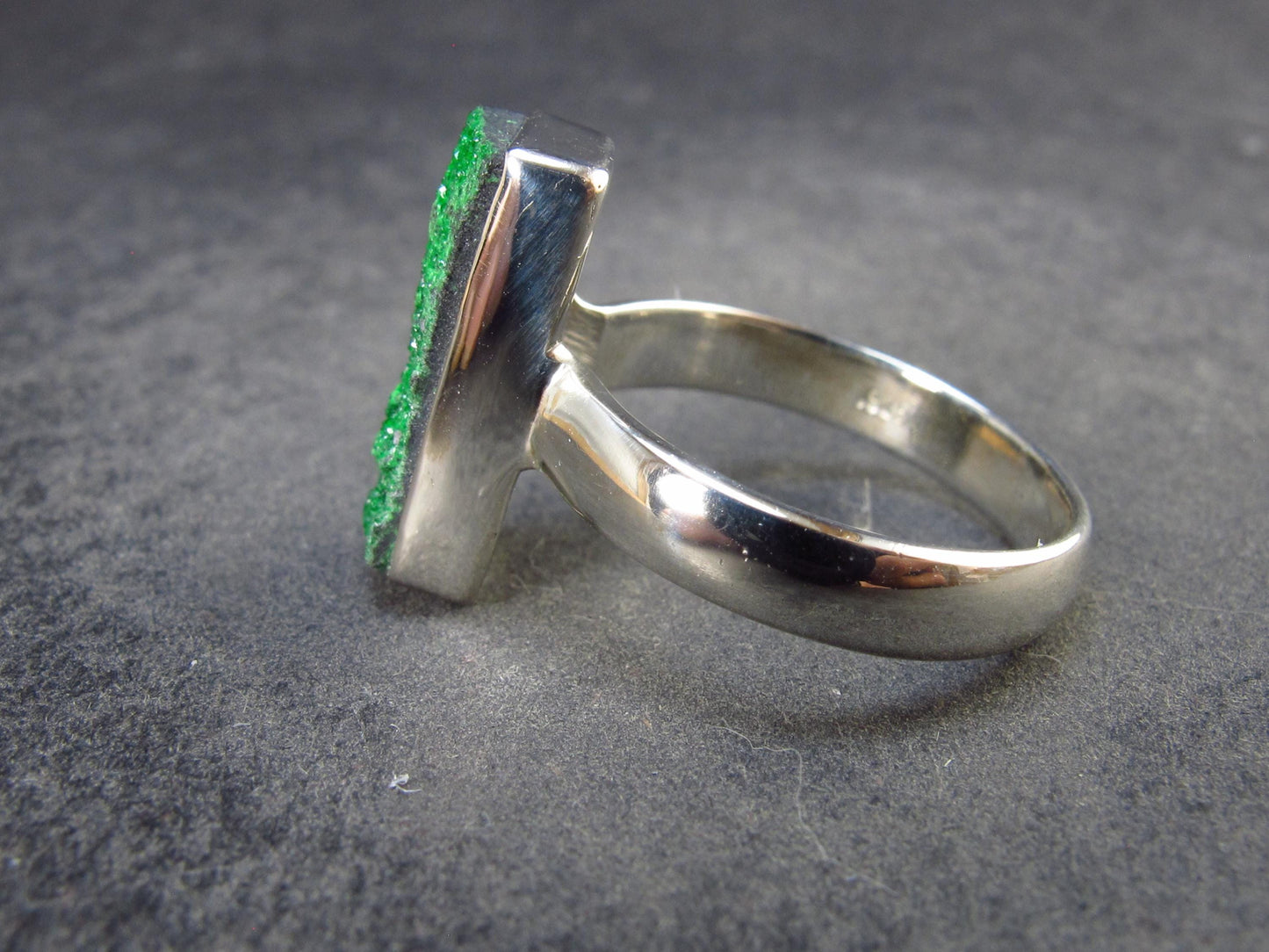 Uvarovite (Green Chromium Garnet) Cluster Silver Ring from Russia - Size 8.5 - 5.02 Grams