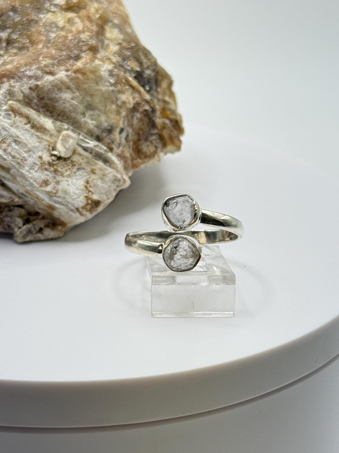 Raw Herderite Double Stone Sterling Silver Wrap Ring - SIZE 9