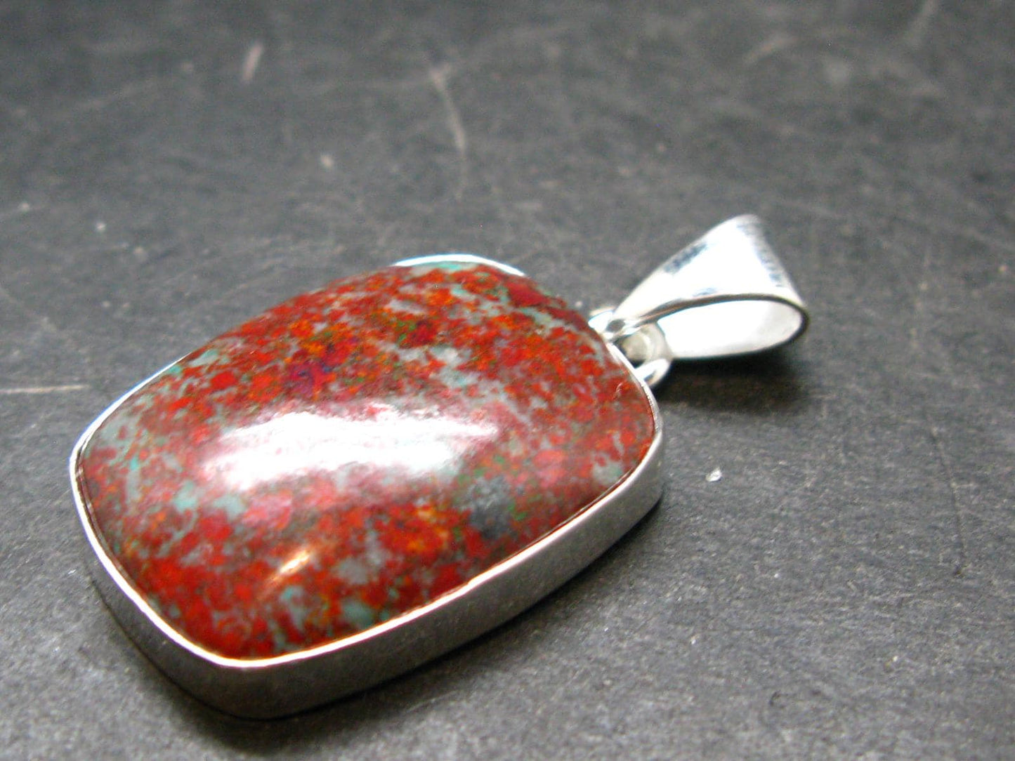Crimson Cuprite w/ Chrysocola Silver Plated Pendant from Mexico - 1.4" - 5.78 Grams