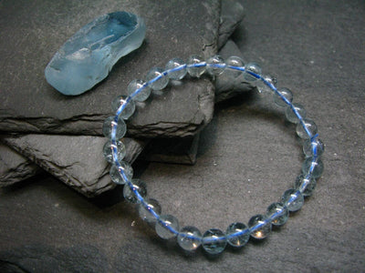 Blue Topaz Genuine Bracelet ~ 7 Inches ~ 7mm Round Beads