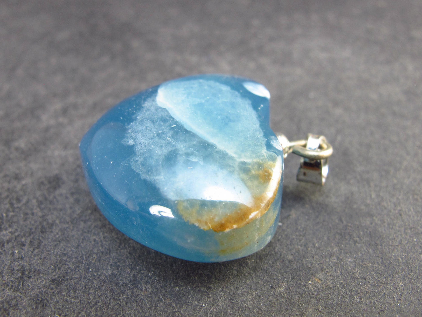 Lemurian Aquatine Blue Calcite Silver Heart Pendant from Argentina - 1.2" - 12.09 Grams