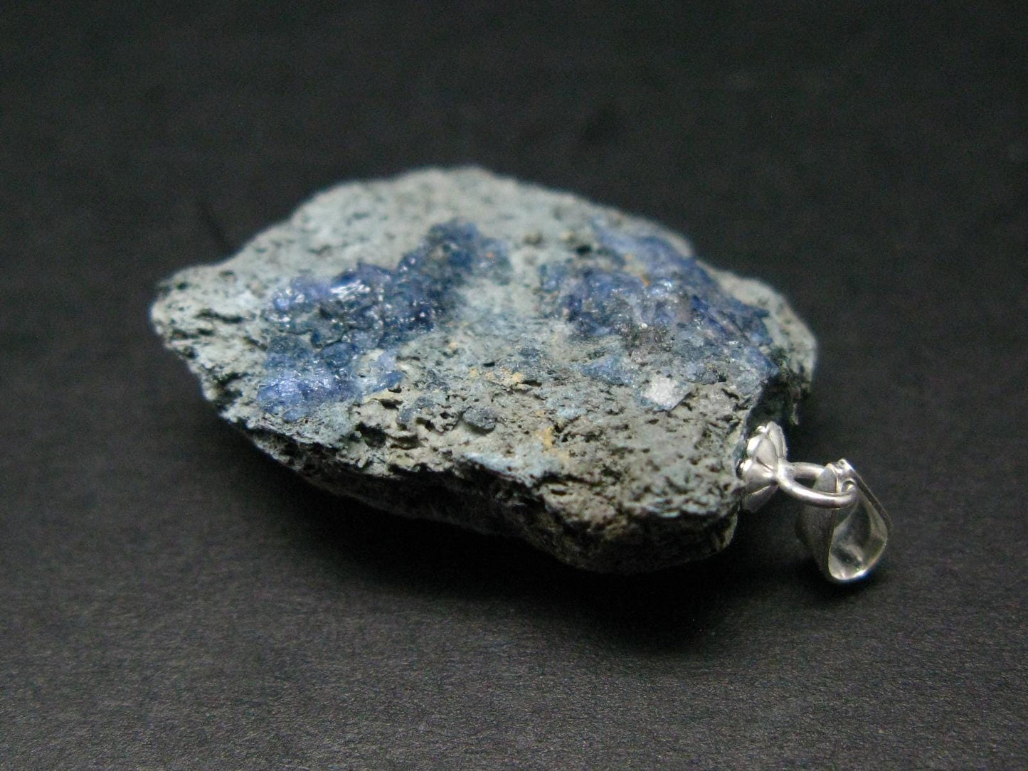 Benitoite Cluster Silver Pendant From California - 1.4" - 3.87 Grams