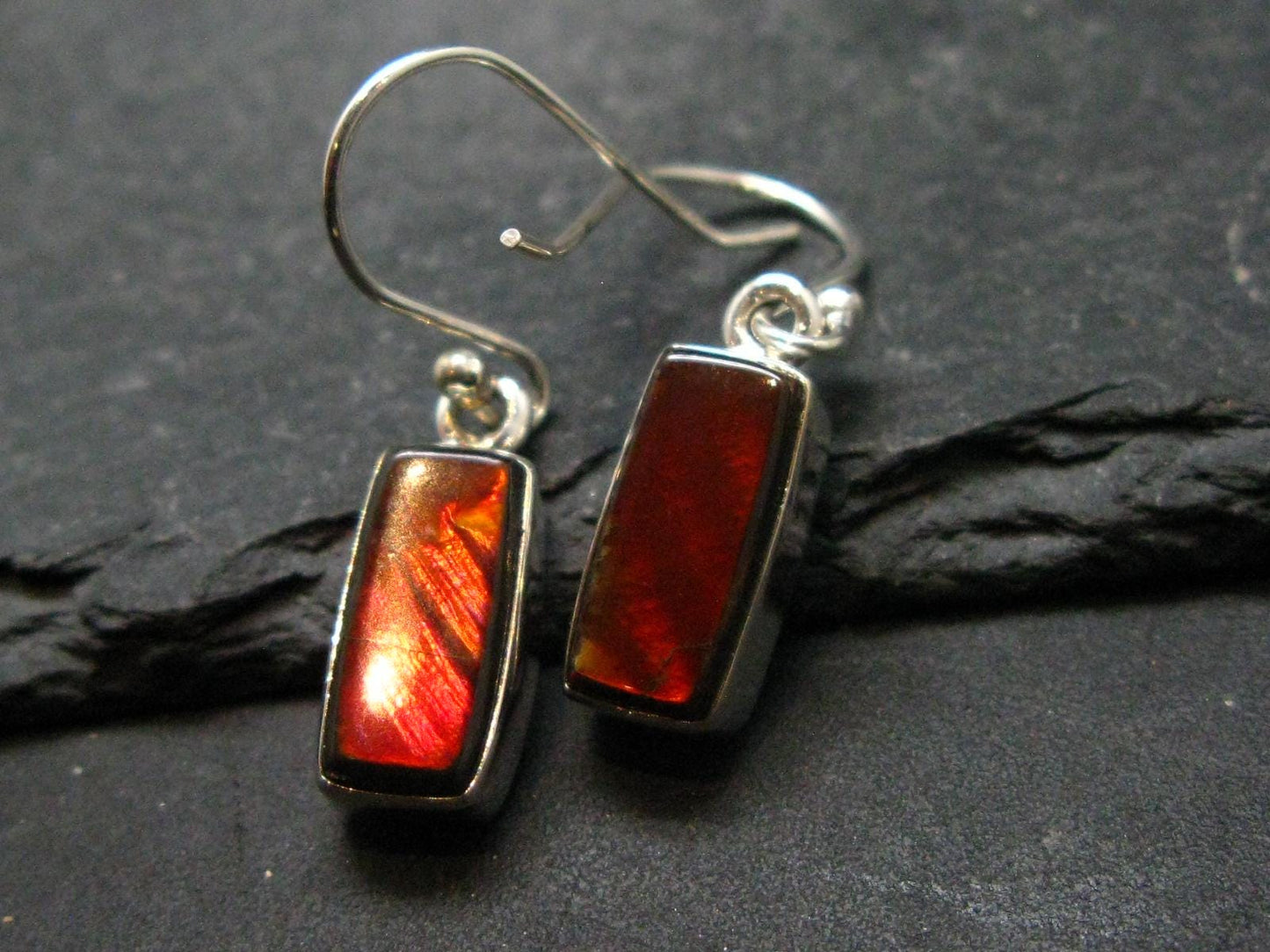 Ammolite Amolite Sterling Silver Earrings From Canada - 1.1"