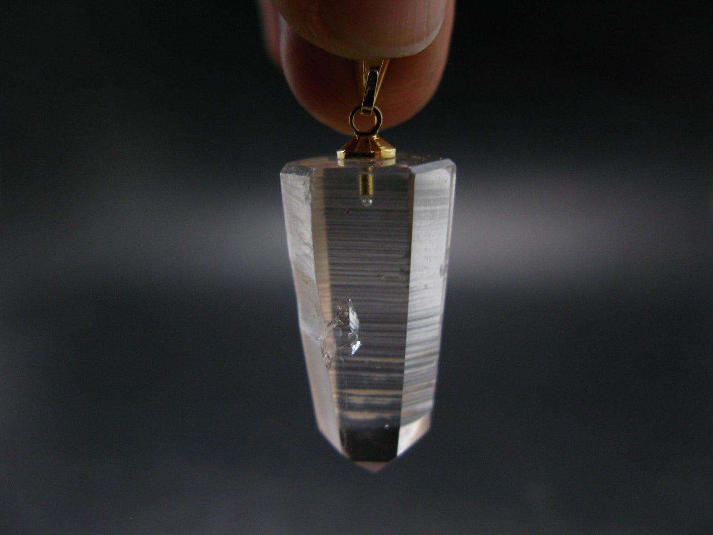 Lemurian Quartz Crystal Gold Plated Silver Pendant From Brazil - 1.5" - 6.72 Grams