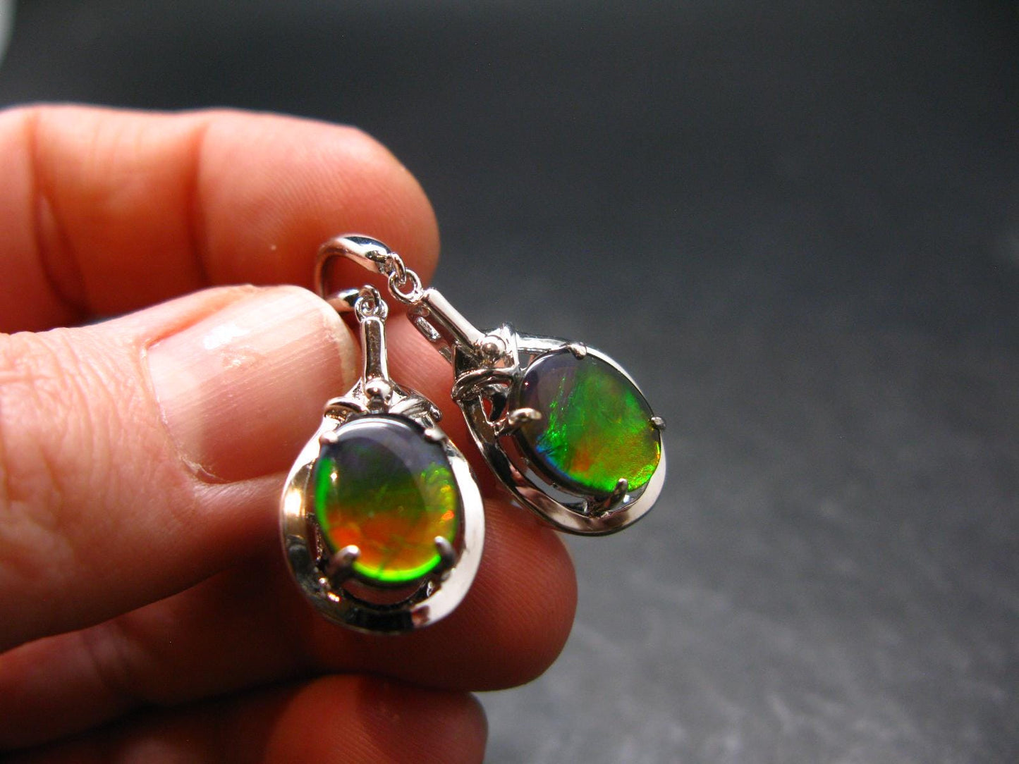 Ammolite Amolite Sterling Silver Earrings From Canada - 1.2"