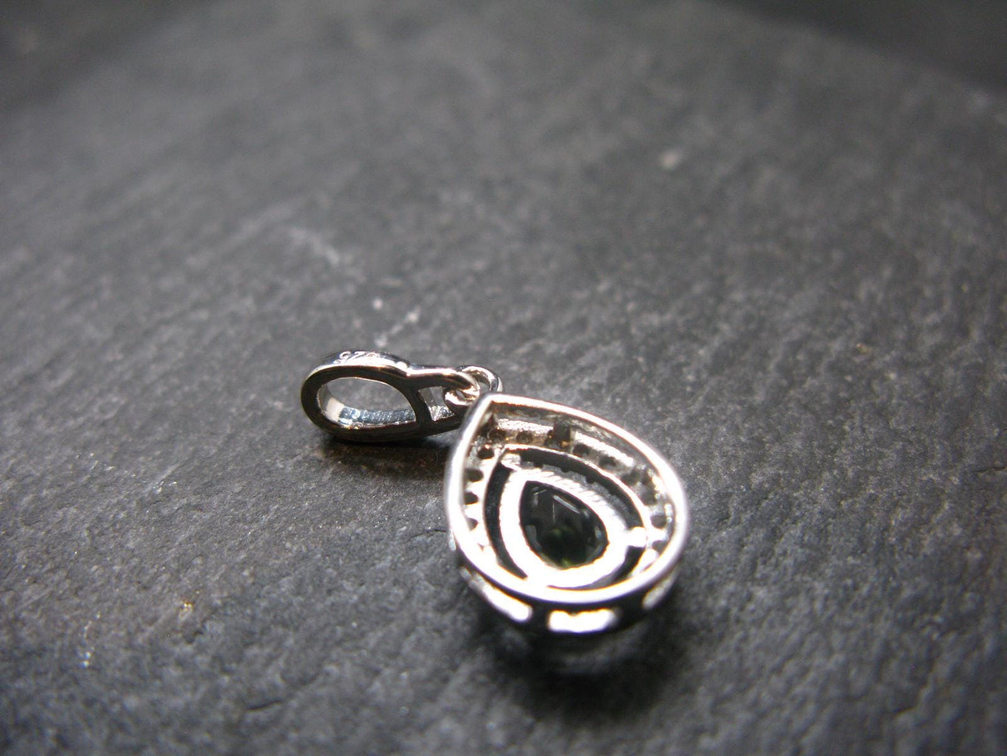 Moldavite Tektite Silver Pendant from Czech Republic - 0.8" - 1.34 Grams