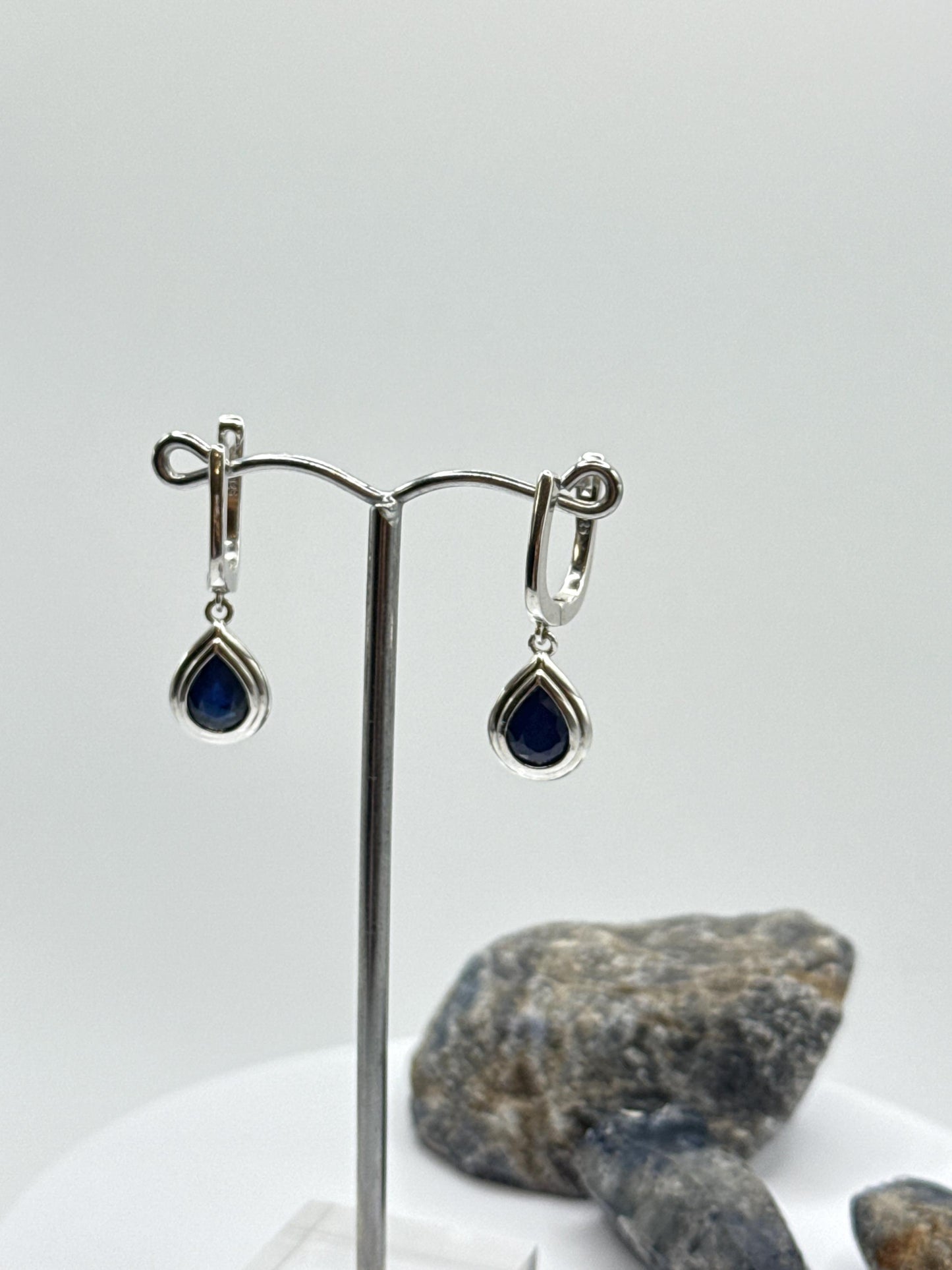 Teardrop Sapphire Sterling Silver Dangle Earrings | September Birthstone