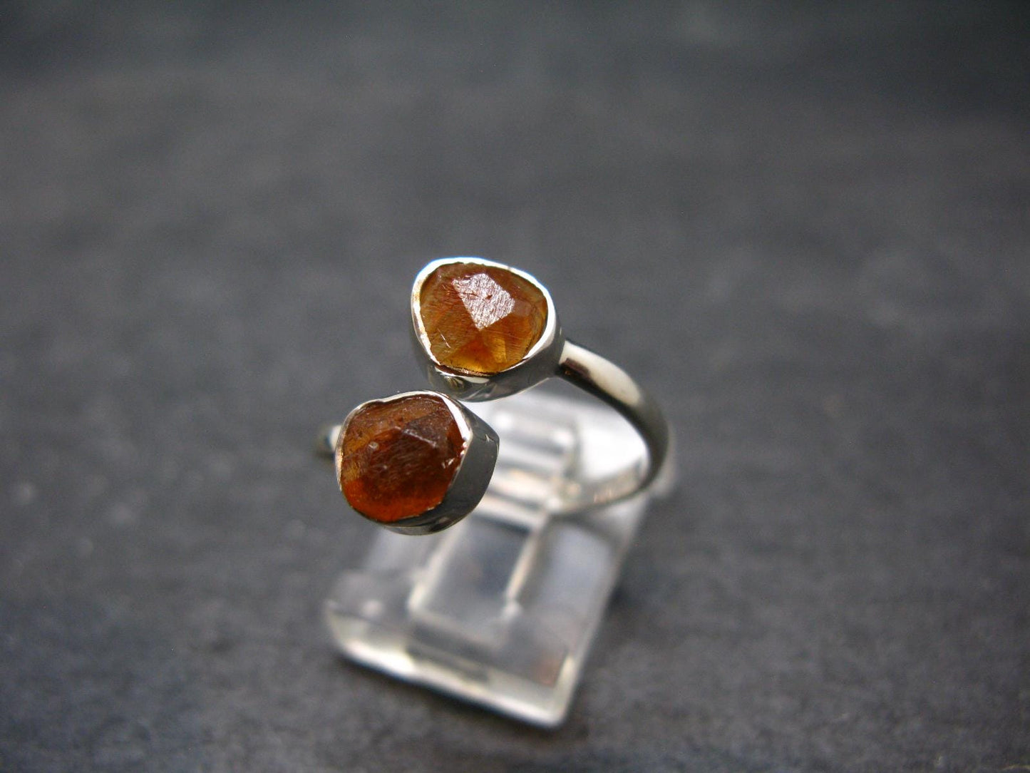 Spessartine Garnet Silver Ring From Tanzania - Size Adjustable - 2.47 Grams