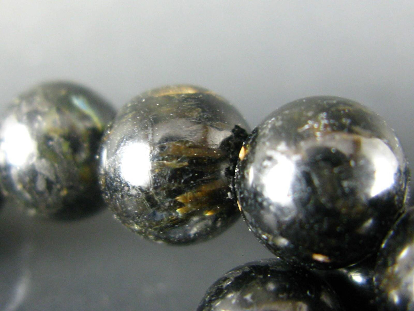 Rare Nuumite Nuummite Necklace From Greenland - 19" - 8mm Round Beads