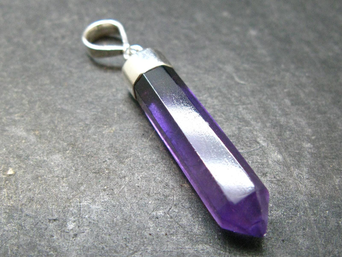 Large Genuine Rich Purple Amethyst Sterling Silver Pendant From Brazil - 1.7" - 3.27 Grams