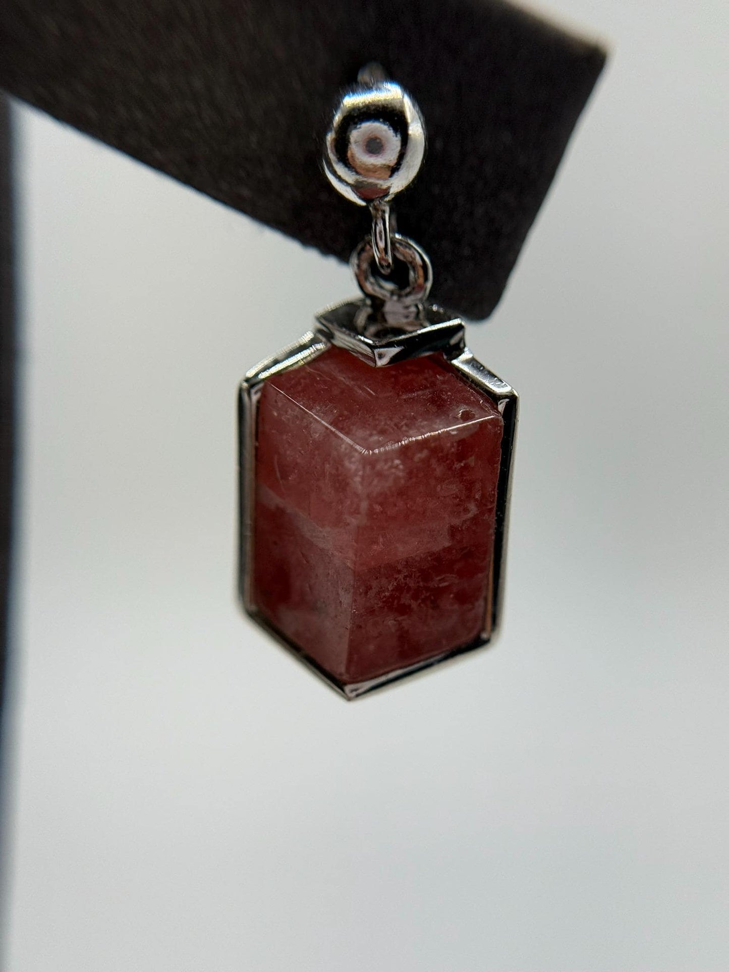 Natural Rhodochrosite Sterling Silver Drop Earrings | Pink Hexagon Crystal Earrings