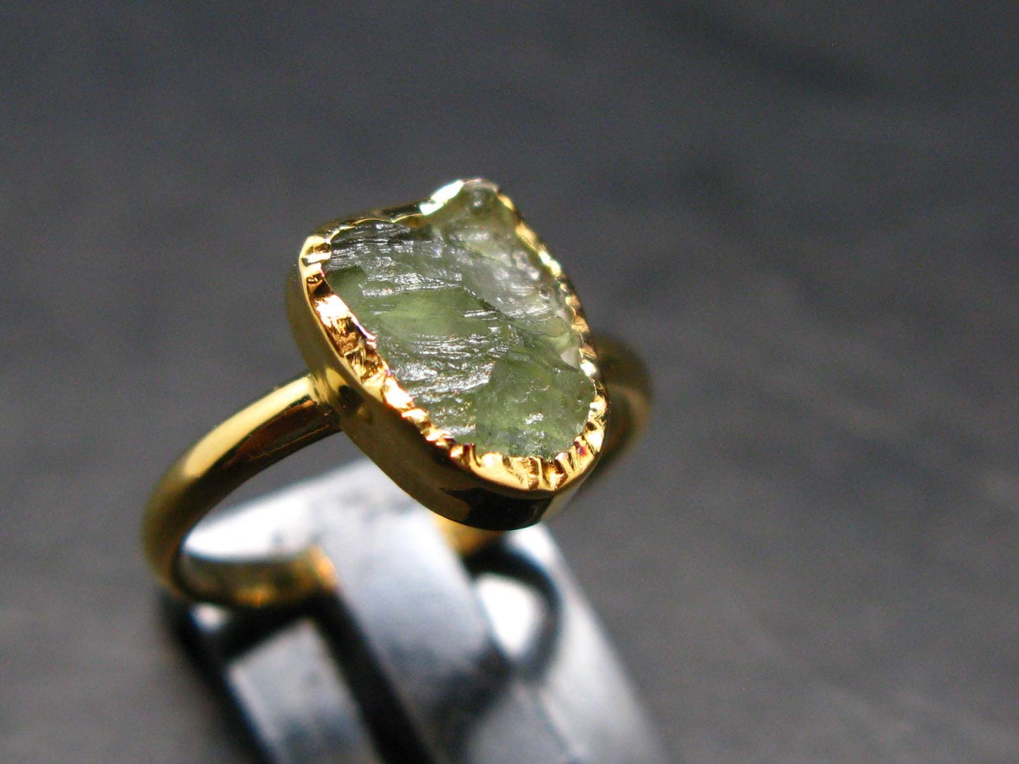 Moldavite Gold Plated Silver Ring - Size 6 - 1.21 Grams