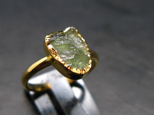 Moldavite Gold Plated Silver Ring - Size 6 - 1.21 Grams