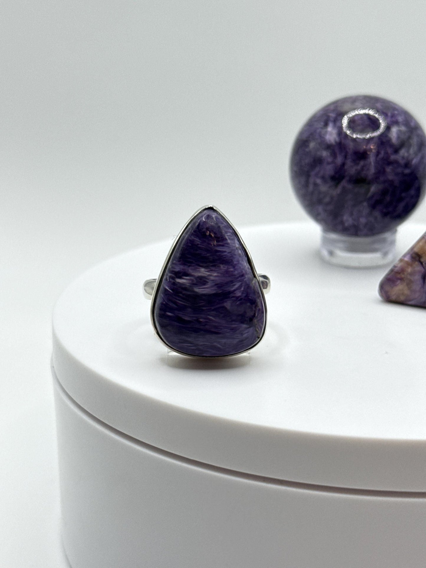 Beautifully Charoite & Sterling Silver Teardrop Ring - Size 7