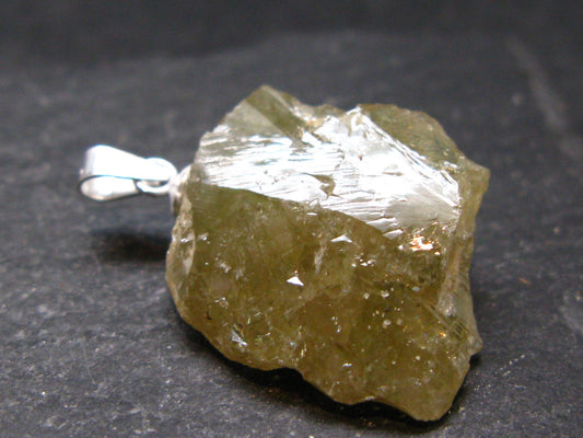 Rare Titanite Sphene Crystal Silver Pendant From Tanzania - 1.1" - 5.31 Grams