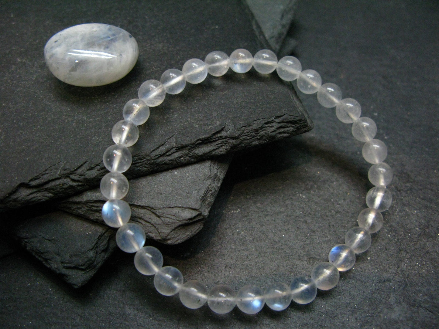 Moonstone Genuine Bracelet ~ 7 Inches ~ 6mm Round Beads