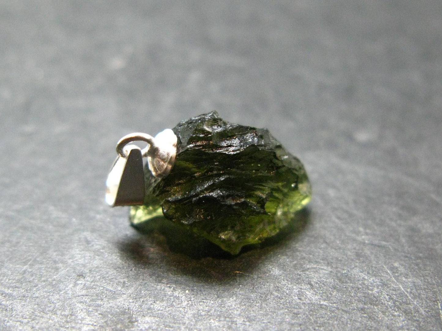 Moldavite Tektite Silver Pendant from Czech Republic - 0.8" - 1.22 Grams