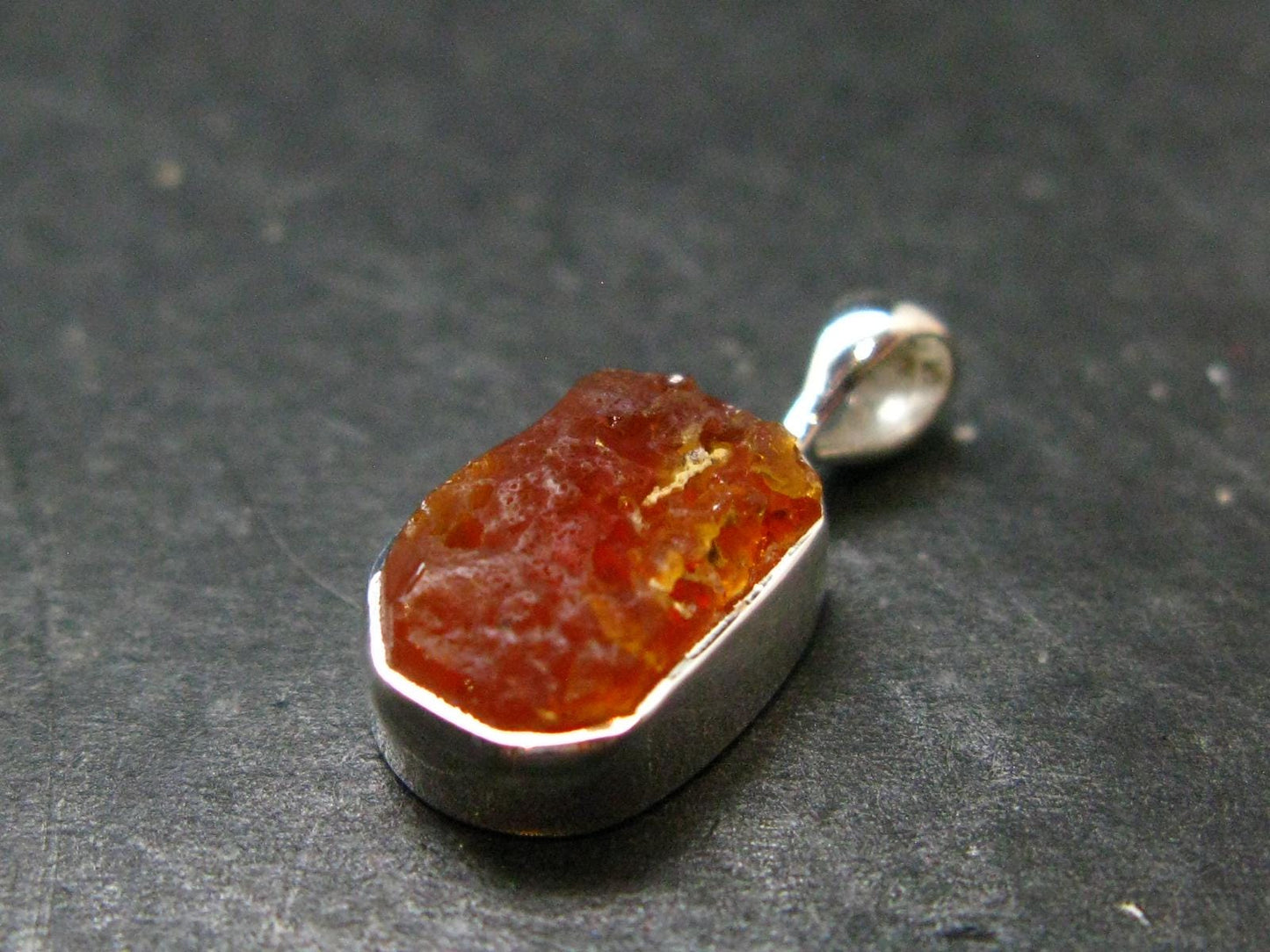 Raw Fire Opal Sterling Silver Pendant From Mexico - 0.7" - 1.06 Grams