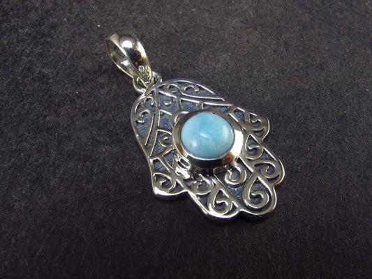 Summer’s Sea!! Rare Polished Cabochon Blue Larimar Pectolite Silver Pendant From Dominican Republic - 1.2" - 2.90 Grams