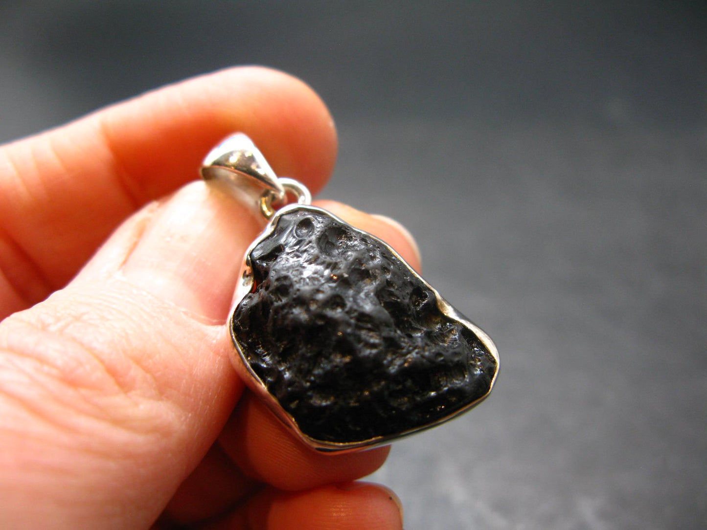 Tibetan Black Tektite Silver Pendant From Tibet - 1.2" - 4.72 Grams
