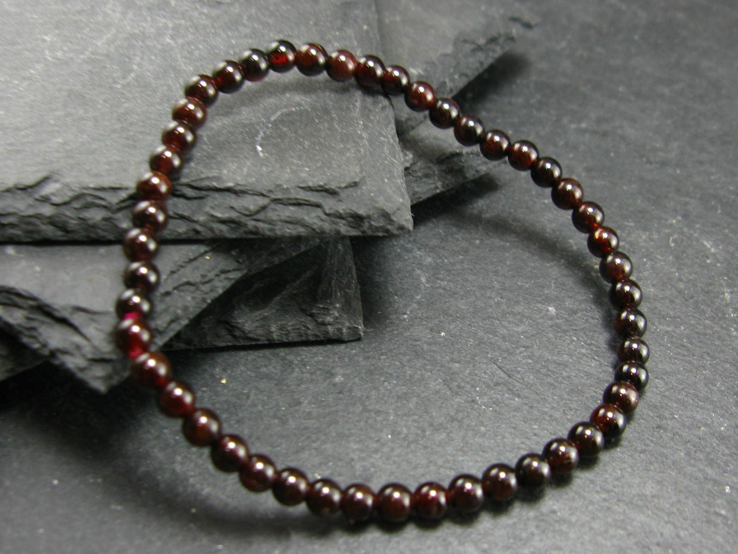 Garnet Almandine Genuine Bracelet ~ 7 Inches ~ 4mm Round Beads