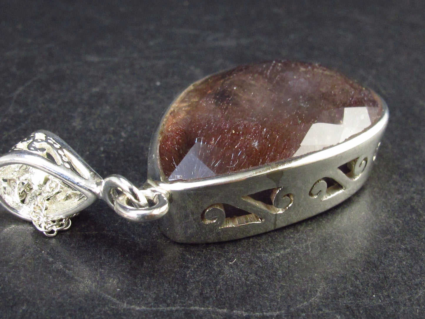 Rutilated Quartz Silver Pendant With Chain From Brazil - 1.8" - 10.7 Grams