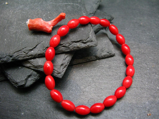 Red Coral Genuine Bracelet ~ 7 Inches ~ 9mm Oval Beads