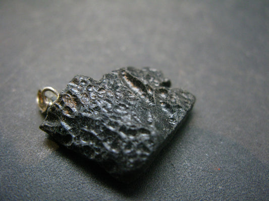 Tibetan Black Tektite Silver Pendant From Tibet - 1.0" - 3.42 Grams
