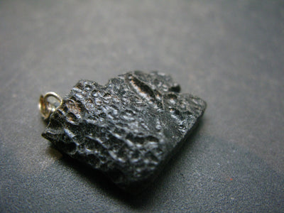 Tibetan Black Tektite Silver Pendant From Tibet - 1.0" - 3.42 Grams