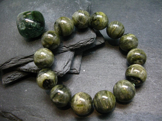 Green Gem Tourmaline Genuine Bracelet ~ 7.5 Inches ~ 16mm Round Beads