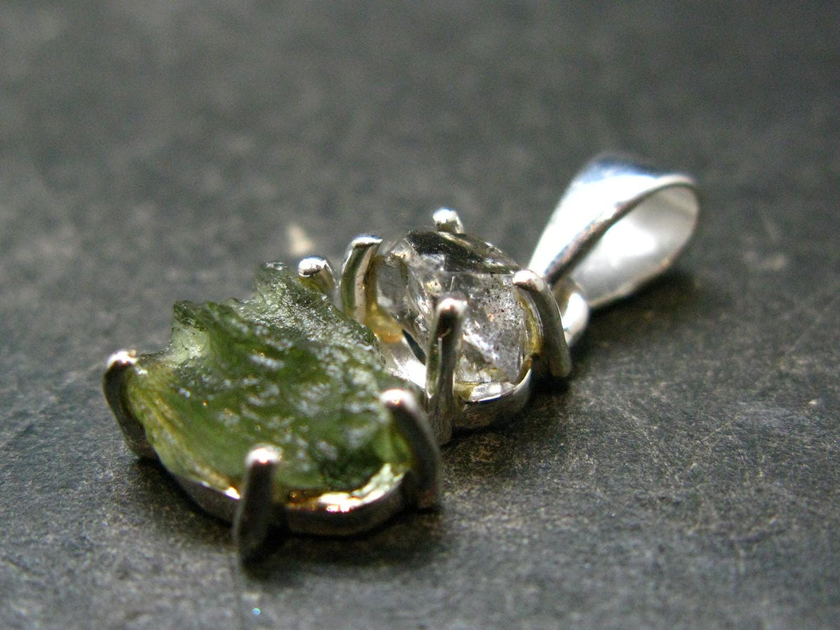 Moldavite & Herkimer Diamond Silver Pendant - 1.0" - 2.09 Grams