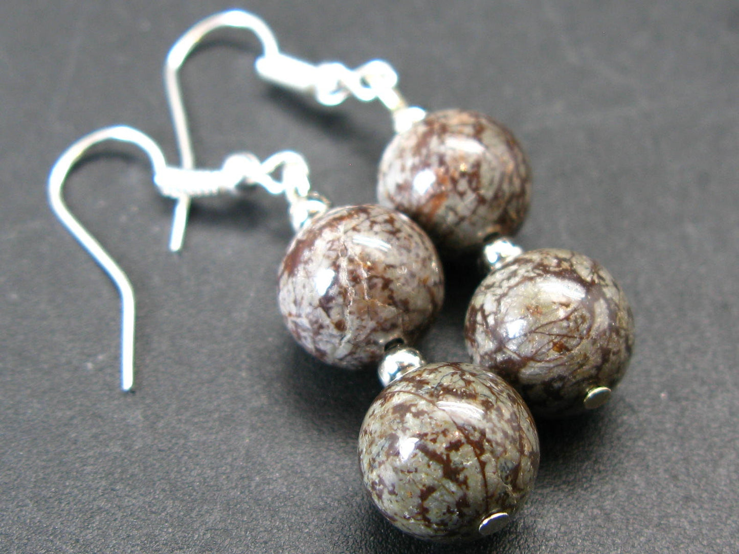 Natural Vortexite Genuine Round Beads Dangle Shepherd Hook Earrings