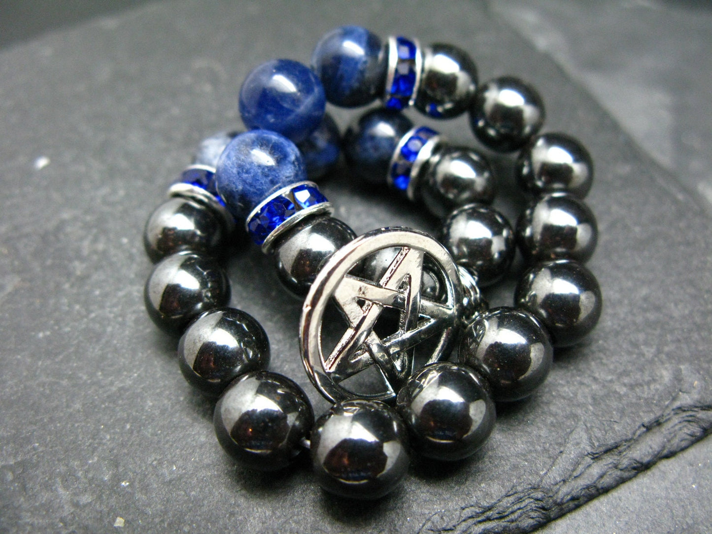 Hematite & Sodalite Genuine Bracelet ~ 7 Inches ~ 8mm Round Beads