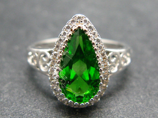 Helenite Gaia Stone Gem Sterling Silver Ring with CZ Accent From Washington - Size 9